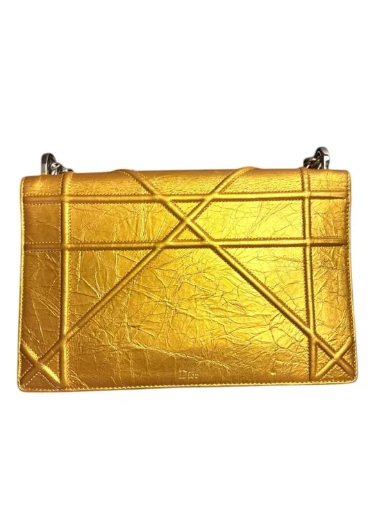 Christian Dior Diorama Flap Bag Metallic Gold Crinkled Lambskin + COA & Box - Picture 4 of 16